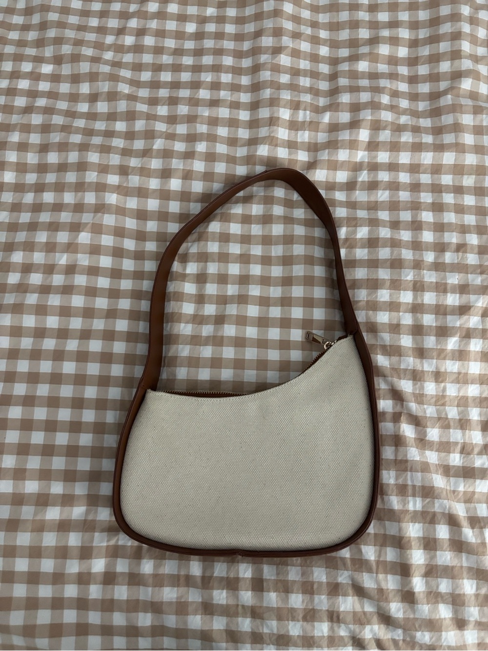 Canvas Shoulder Bag with Brown Trim